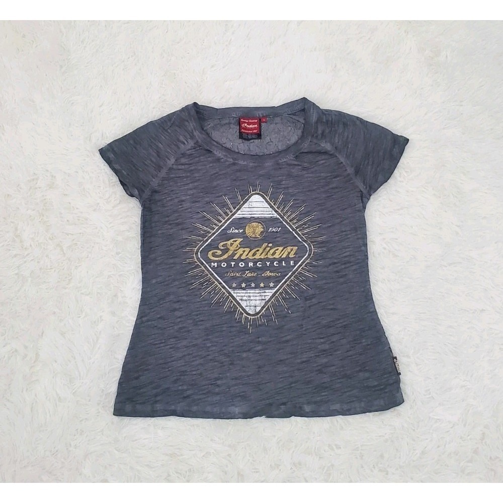 Indian Motorcycle T Shirt Womens Medium Short Sleeve Diamond Tee Gray Laced Back